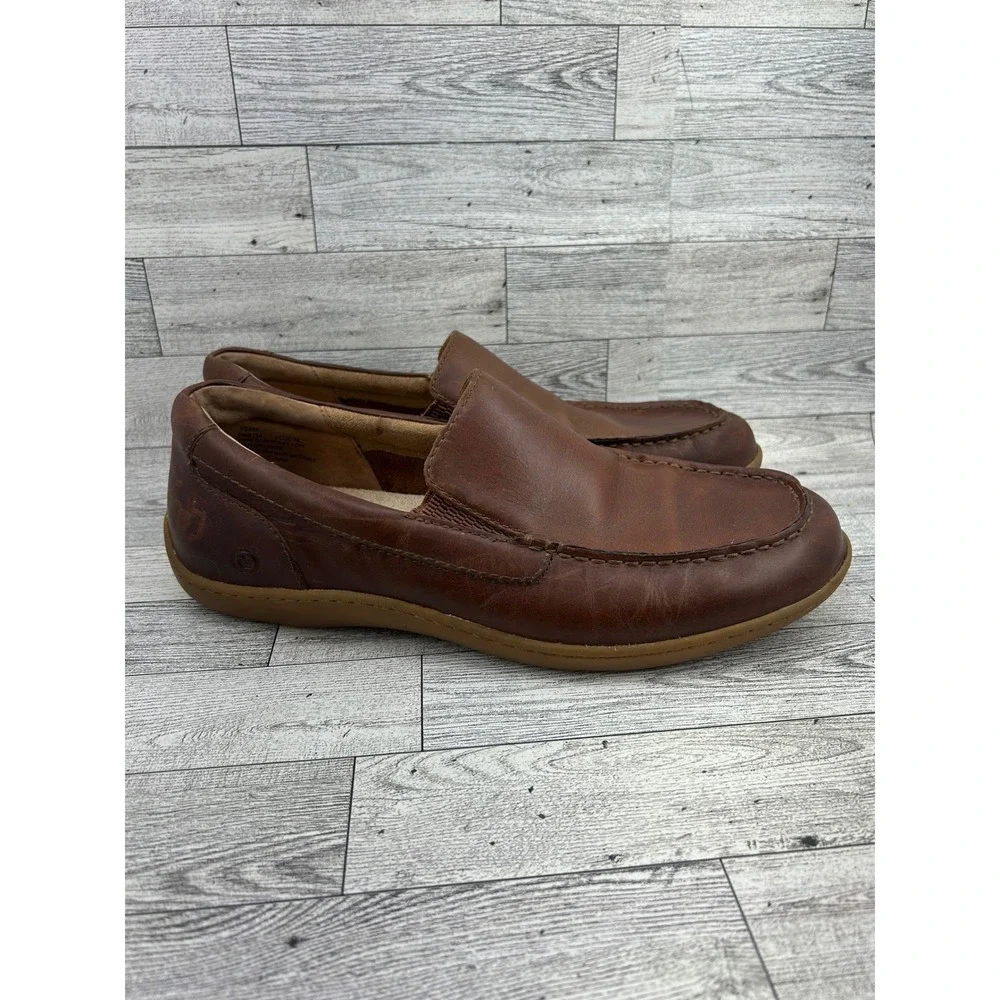 Born Men Sz 10.5 M Brown Leather‎ Slip On Loafers Moc Toe Shoes H44116 VCJD18